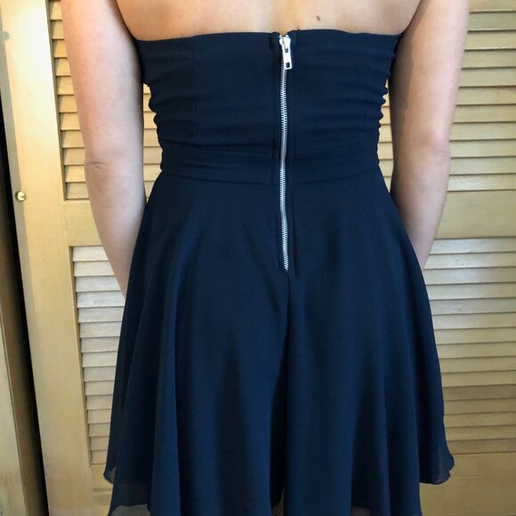 Straples navy blue beaded mini dress for occasion - Picture 2 of 3